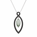 Clearance-Rhodium Plated 925 Silver Open Teardrop Black & Green CZ Pendant Necklace - BGP00237