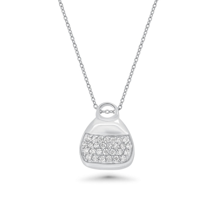 Clearance-Rhodium Plated 925 Sterling Silver Clear CZ Purse Necklace - STP00120
