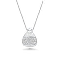 Clearance-Rhodium Plated 925 Sterling Silver Clear CZ Purse Necklace - STP00120
