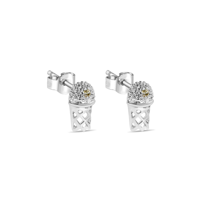 Clearance-Rhodium Plated 925 Sterling Silver Small Basketball Rim YLW CZ Earrings - STEM134-YL