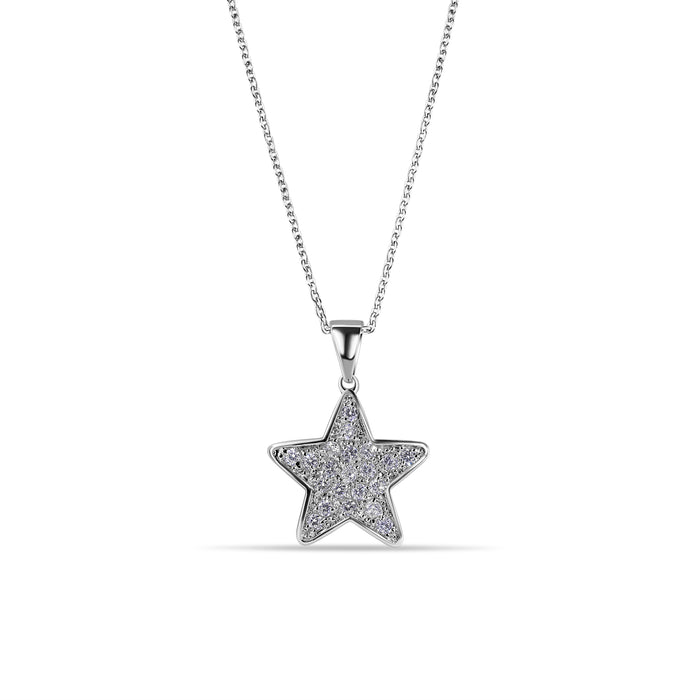 Clearance Rhodium Plated 925 Sterling Silver Star Clear CZ Adjustable Necklace - BGP00154