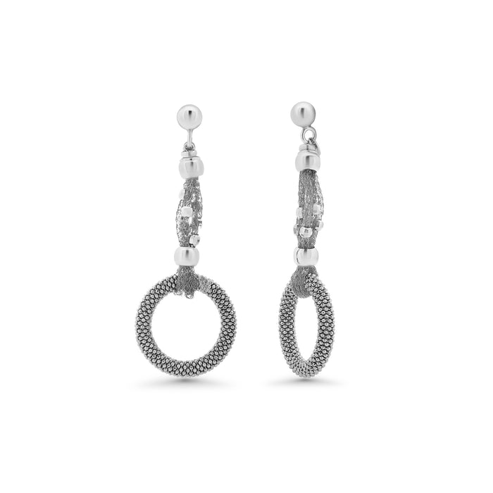 Silver 925 Black Rhodium Fancy Dangle Earrings - ITE00017 | Silver Palace Inc.