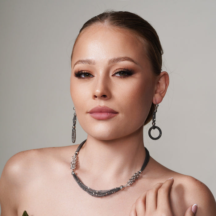 Silver 925 Black Rhodium Fancy Dangle Earrings - ITE00017 | Silver Palace Inc.