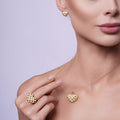 Clearance-Silver 925 Gold Plated Black Polka Dot Heart CZ Stud Earring and Necklace Set - STS00379