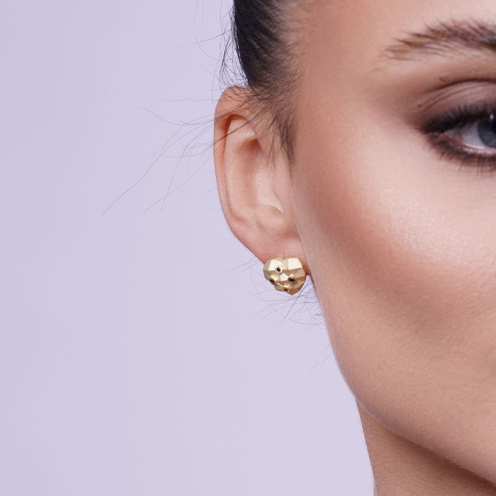 Clearance-Silver 925 Gold Plated Black Polka Dot Heart CZ Stud Earring and Necklace Set - STS00379