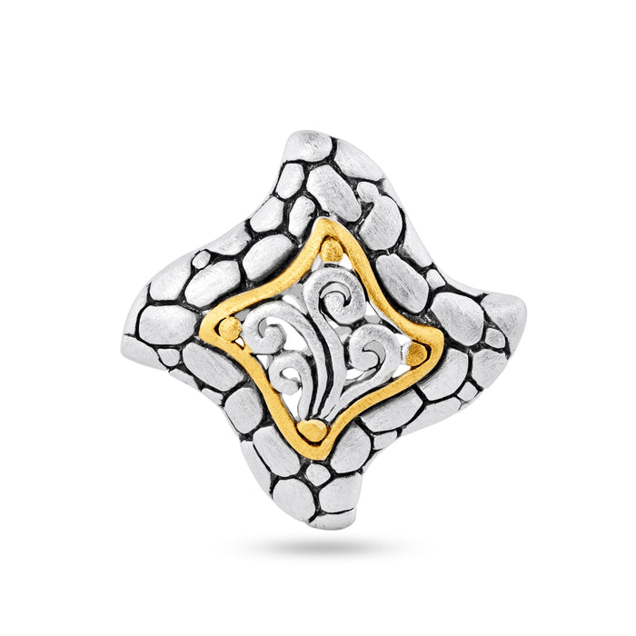 Clearance-Sterling Silver Matte Finish 2 Toned Rock Design Pendant - SPP00018