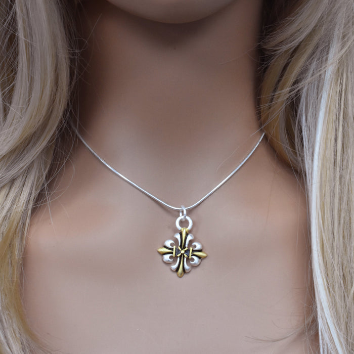Clearance-Two-Tone 925 Sterling Silver Matte Finish  Cross Fleury Pendant - SPP00015