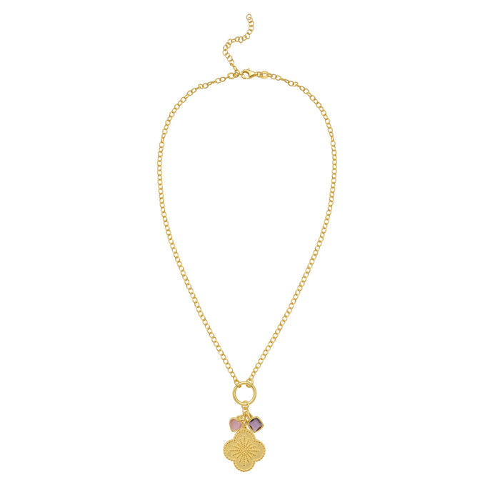 Gold Over Silver Flower CZ Charm Necklace
