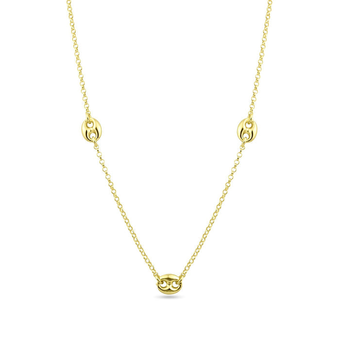 Silver 925 Gold Plated 3 Puffed Mariner Adjustable Link Necklace - ITN00158-GP | Silver Palace Inc.