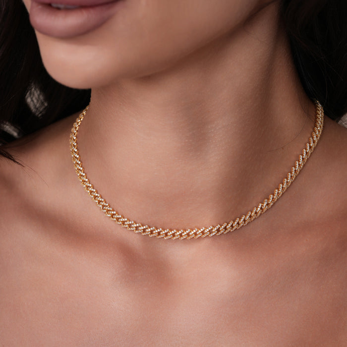 Gold Plated 925 Sterling Silver 5.5mm CZ Encrusted Monaco Chain or Bracelet - GMN00212GP GMB00129GP