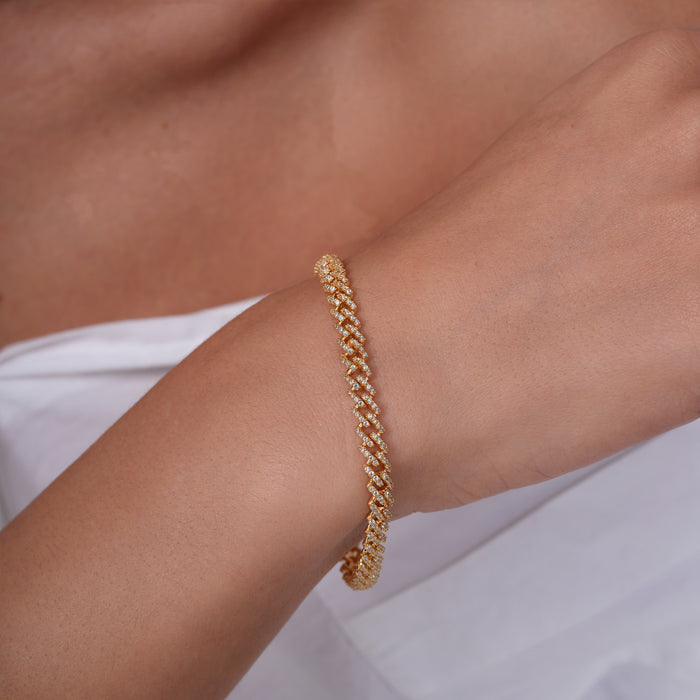 Gold Plated 925 Sterling Silver 5.5mm CZ Encrusted Monaco Chain or Bracelet - GMN00212GP GMB00129GP