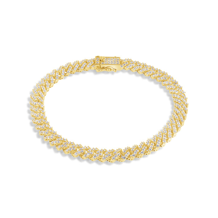 Gold Plated 925 Sterling Silver 6.6mm CZ Encrusted Monaco Chain or Bracelet - GMN00213GP GMB00130GP