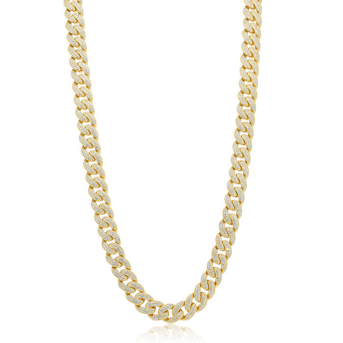Gold Plated 925 Sterling Silver 9.5mm Miami Curb CZ Chain or Bracelet - GMN00176GP | GMB00089GP