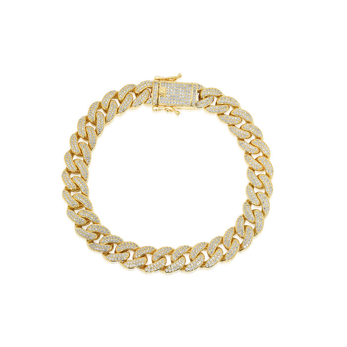 Gold Plated 925 Sterling Silver 9.5mm Miami Curb CZ Chain or Bracelet - GMN00176GP | GMB00089GP