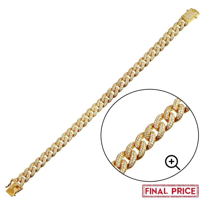 Gold Plated 925 Sterling Silver 9.5mm Miami Curb CZ Chain or Bracelet - GMN00176GP | GMB00089GP