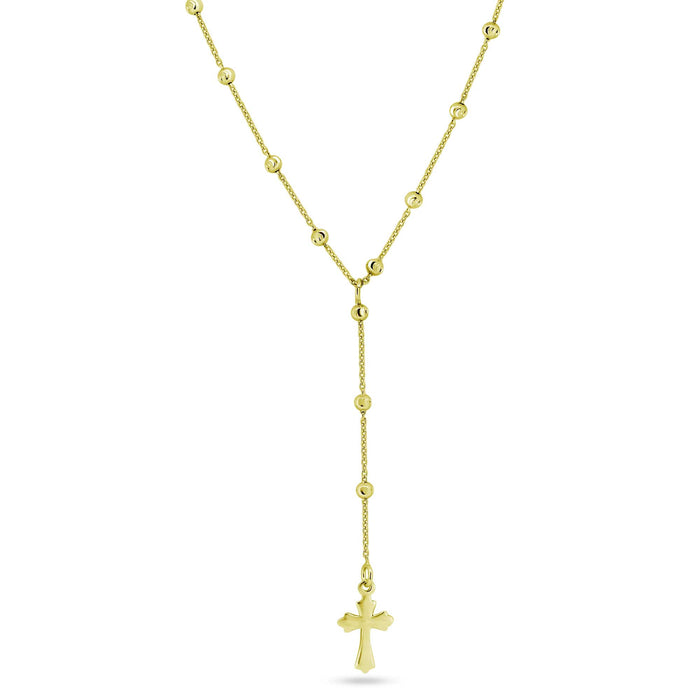 Gold Plated 925 Sterling Silver Beaded Rosary Necklace - GCP00004-GP