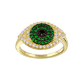 Silver 925 Gold Plated Black Green Clear CZ Evil Eye Ring - BGR01337 | Silver Palace Inc.