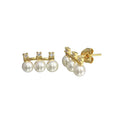 Silver 925 Gold Plated CZ Dangling 3 Faux Pearls Earring - BGE00657 | Silver Palace Inc.