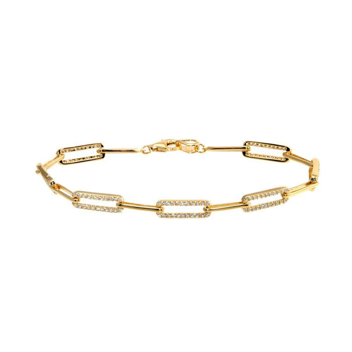 Silver 925 Gold Plated CZ Paperclip Bracelet - GMB00090GP | Silver Palace Inc.