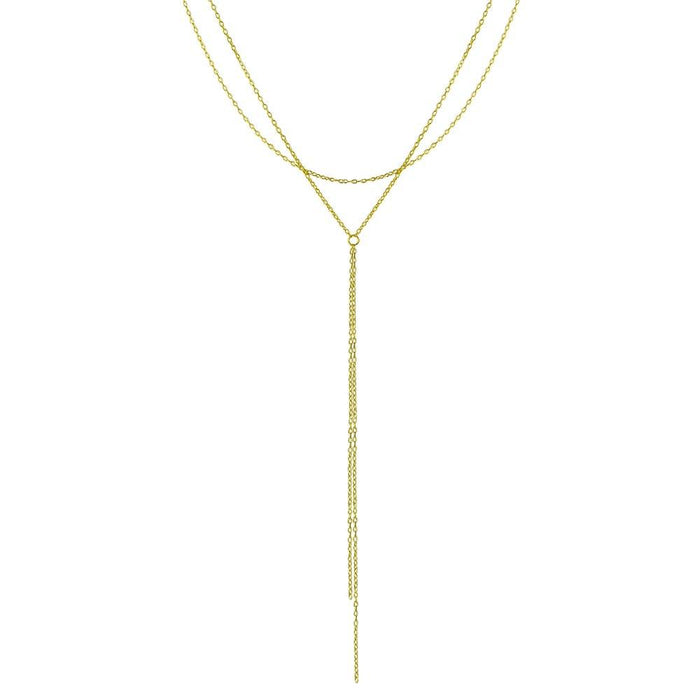 Silver 925 Gold Plated Dangling Chain Necklace - STP01697GP | Silver Palace Inc.