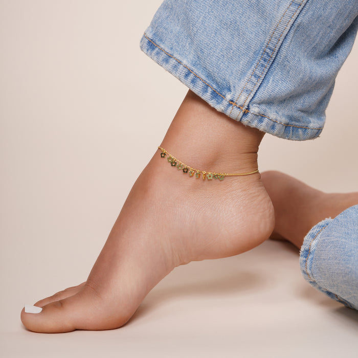 Silver 925 Gold Plated Dangling Flower Anklets - DIA00003GP | Silver Palace Inc.