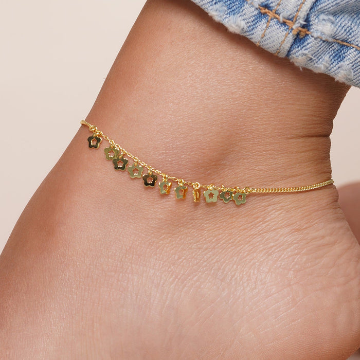 Silver 925 Gold Plated Dangling Flower Anklets - DIA00003GP | Silver Palace Inc.