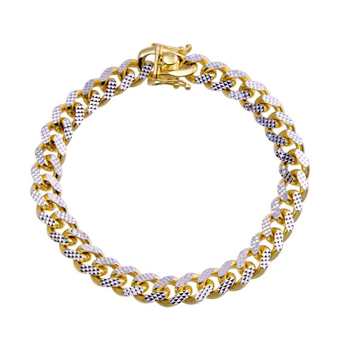 Silver 925 Gold Plated Diamond Cut Miami Curb Bracelet 8.3mm - CH953B GP | Silver Palace Inc.