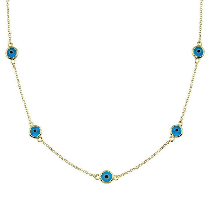 Silver 925 Gold Plated Evil Eye by the Yard Necklace - BGP01402GP | Silver Palace Inc.