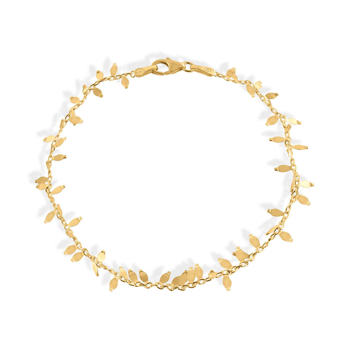 Gold Plated 925 Sterling Silver Leaves Link Bracelet - SPB00013GP