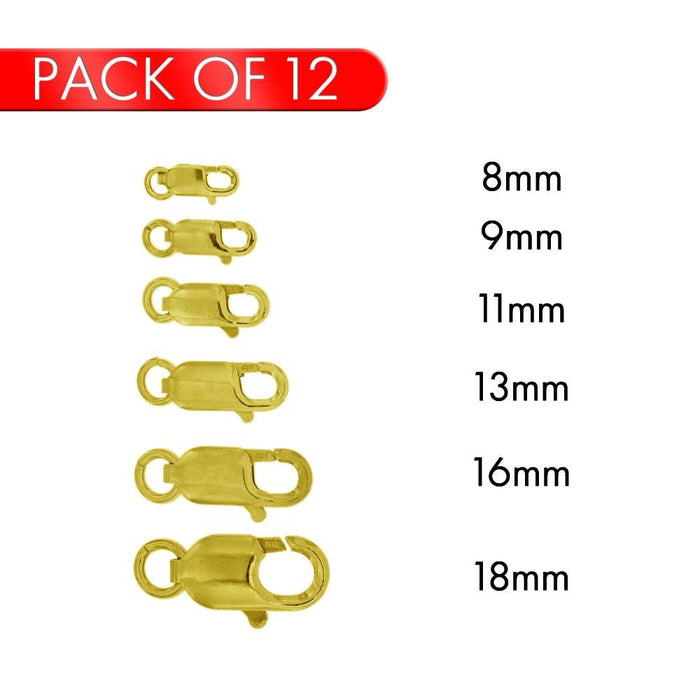 Silver 925 Gold Plated Lobster Clasp - CLASP02-GP (PK of 12) | Silver Palace Inc.