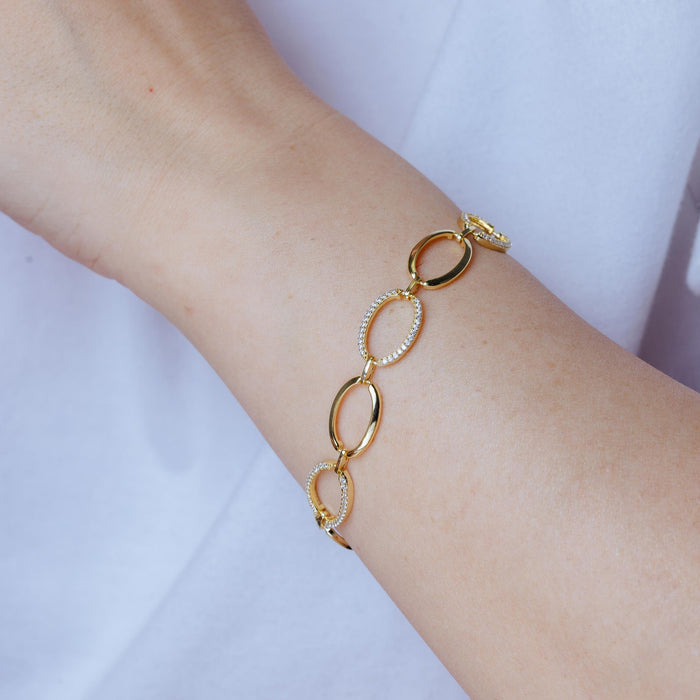 Gold Plated 925 Sterling Silver Oval CZ Bracelet - STB00580GP