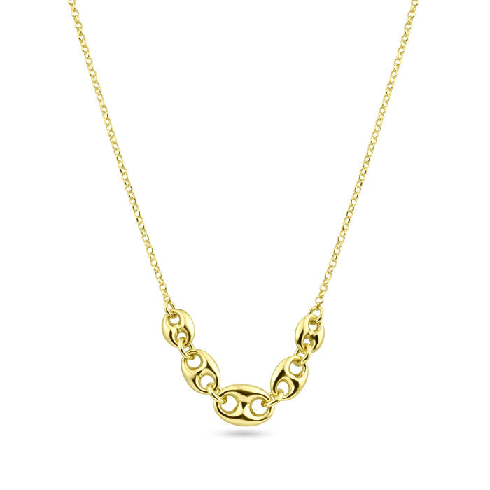 Silver 925 Gold Plated Puffed Mariner Adjustable Link Necklace - ITN00156-GP | Silver Palace Inc.