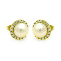 Silver 925 Gold Plated Round CZ Center Fresh Water Pearl Stud Earrings - BGE00253GP | Silver Palace Inc.