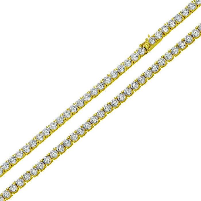Silver 925 Gold Plated Round CZ Tennis Necklace 3mm - STP01709GP