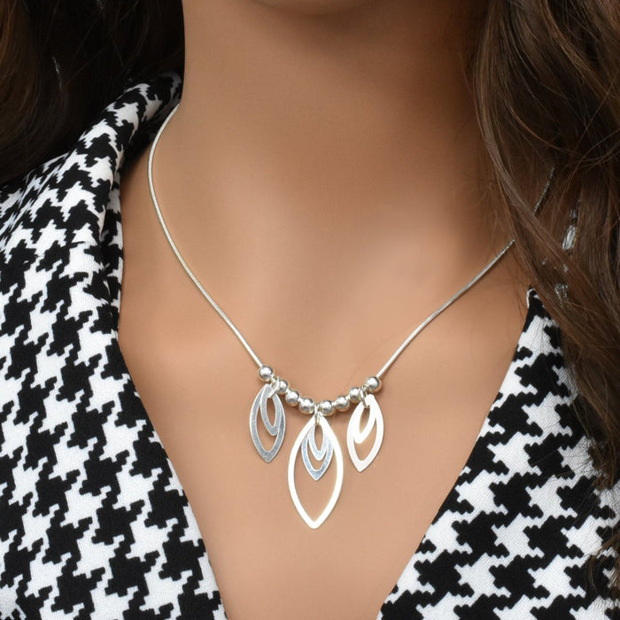 High Polish 925 Sterling Silver Ascending Multi Almond Shaped Dangle Necklace - SPN00017
