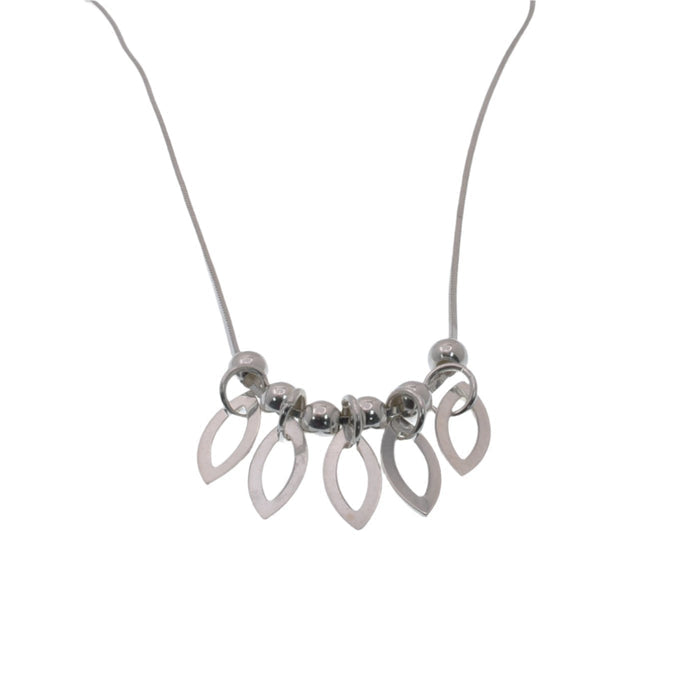 High Polish 925 Sterling Silver Dainty Multi Almond Shaped Dangle Large Bead Necklace - SPN00009-LG