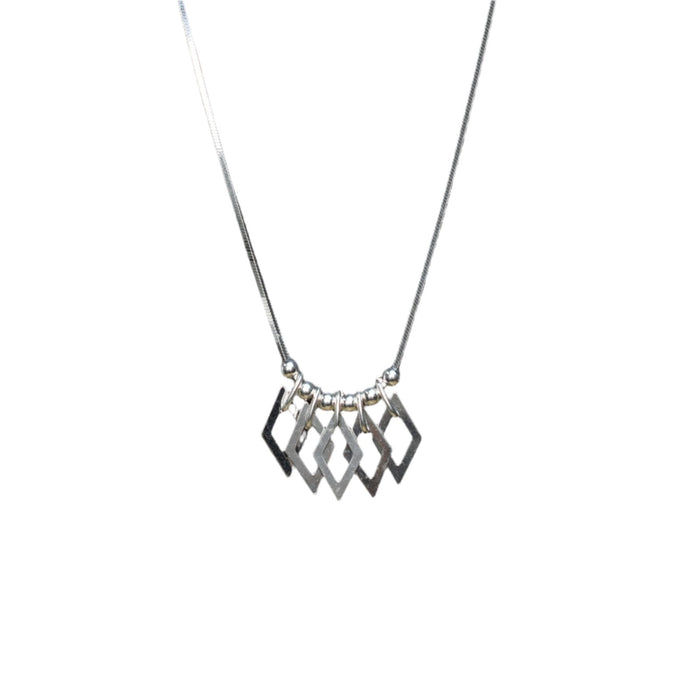 High Polish 925 Sterling Silver Dainty Multi Diamond Shaped Dangle Necklace - SPN00018