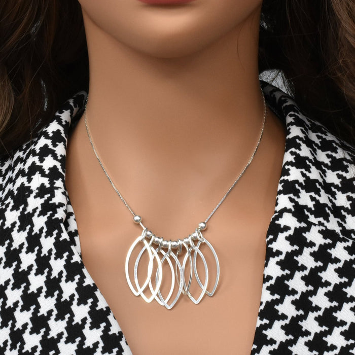 High Polish 925 Sterling Silver Multi Large Almond Shaped Necklace - SPN00015