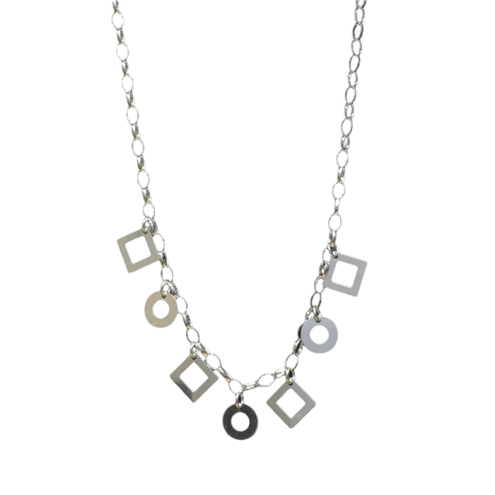 High Polish 925 Sterling Silver Multi Shaped Dangle Necklace - SPN00021