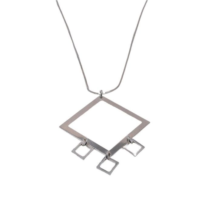 High Polish 925 Sterling Silver Multi Square Dangle Necklace - SPN00016