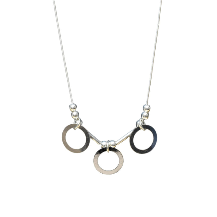 High Polish 925 Sterling Silver Triple Ring and Bar Necklace - SPN00012