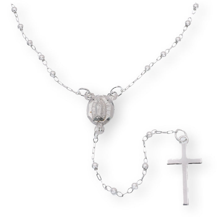 Silver 925 High Polished 2.5mm Smooth Bead Plain Cross Rosary - ORP00001 | Silver Palace Inc.