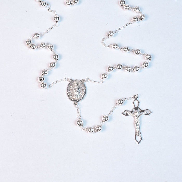 Silver 925 High Polished 5mm Smooth Bead Rosary - ORP00004 | Silver Palace Inc.