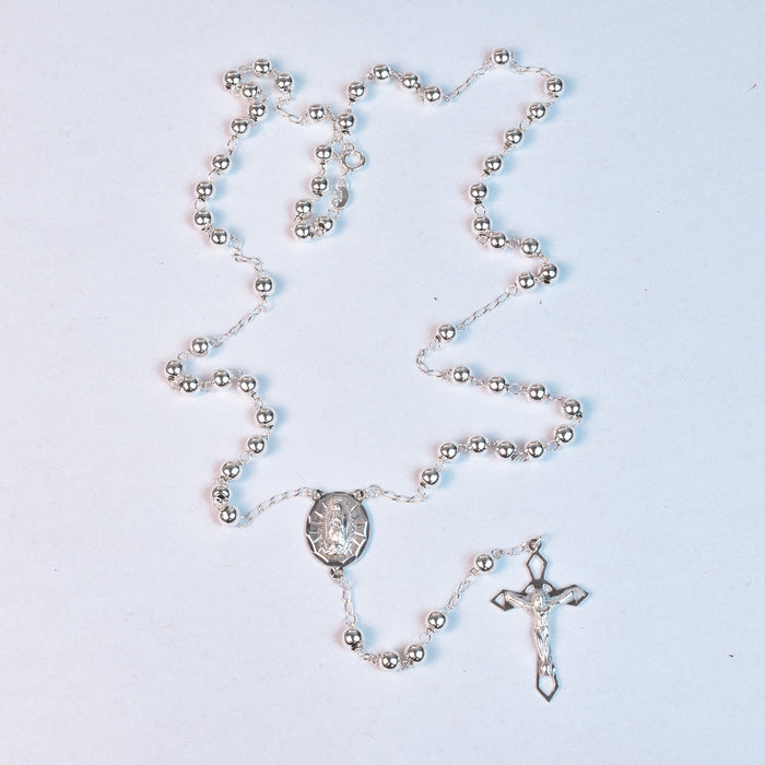 Silver 925 High Polished 5mm Smooth Bead Rosary - ORP00004 | Silver Palace Inc.