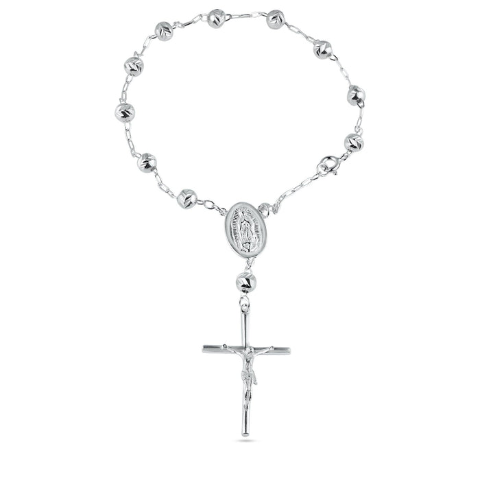 Silver 925 High Polished Diamond V-Cut Beads Rosary 4mm - RJP00001 | Silver Palace Inc.