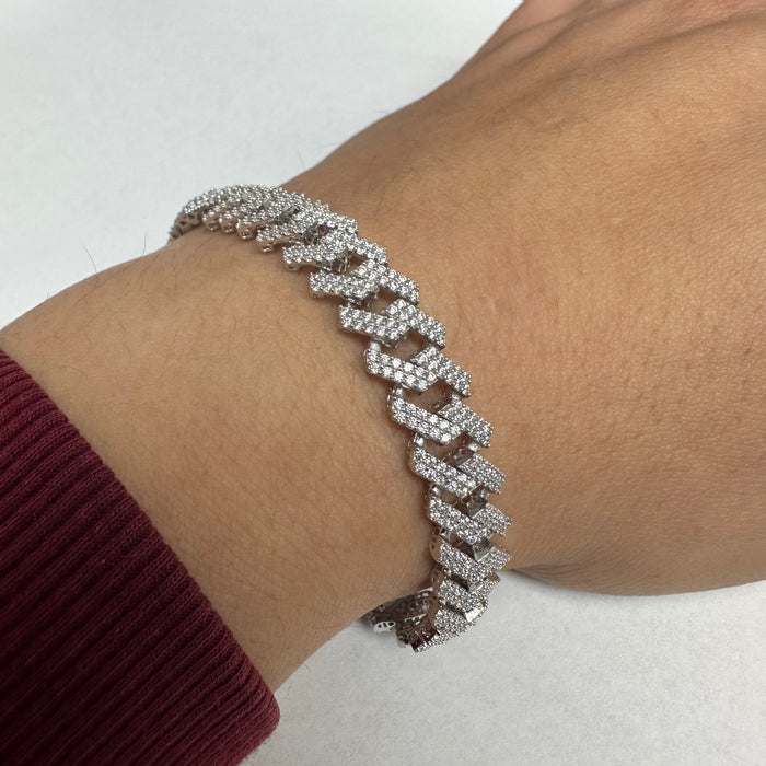 Rhodium Plated 925 Sterling Silver CZ Encrusted Miami Cuban Link 10.2mm Chain or Bracelet - GMN00198 GMB00076