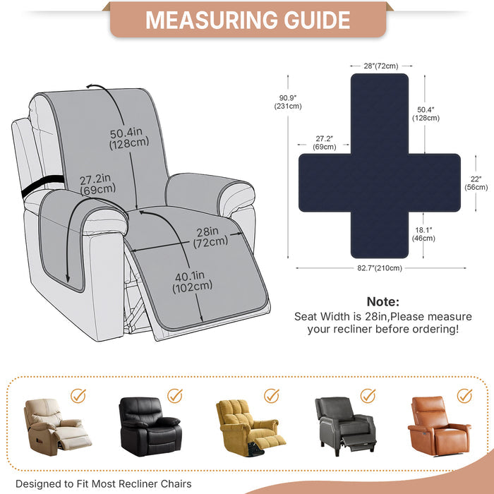JIATER 100% Waterproof Recliner Covers Washable Recliner Chair Covers with Pockets