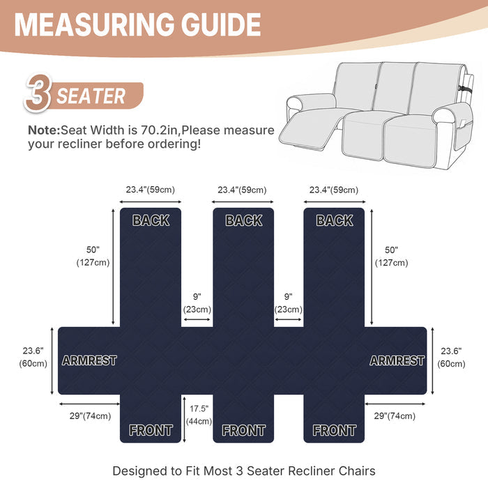 JIATER 100% Waterproof Recliner Covers Washable Recliner Chair Covers with Pockets