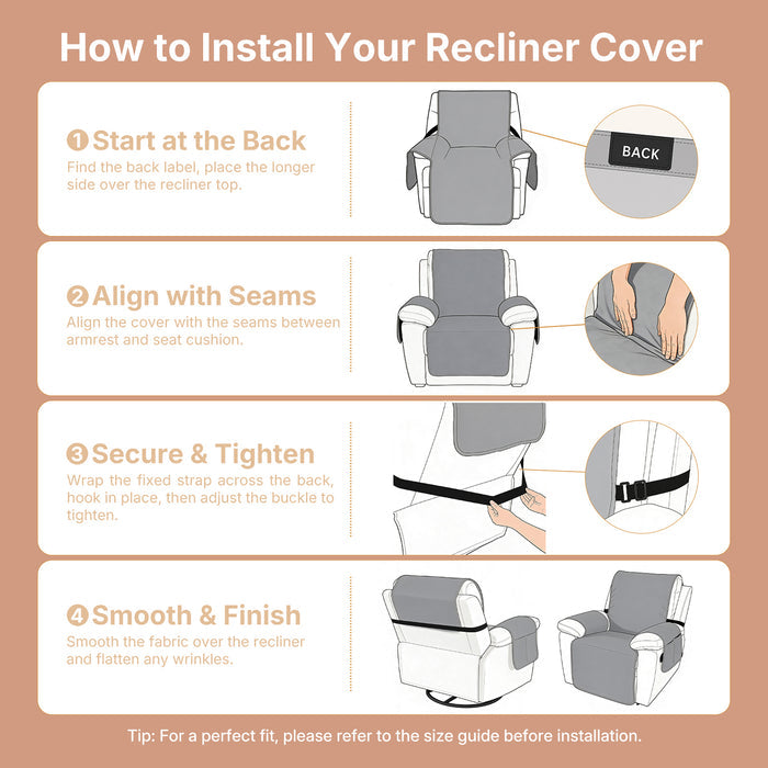 JIATER 100% Waterproof Recliner Covers Washable Recliner Chair Covers with Pockets
