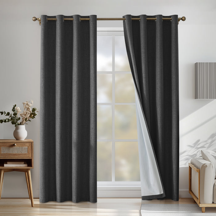 YSTYLE Black Solid Thermal Insulated Grommet Blackout Curtains-YSTYLE